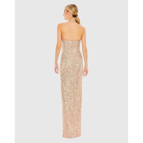 Mac Duggal Size 6 Gold 11279 Sequin Halter Formal Gown Dress Prom Cocktail $398 - Picture 3 of 11
